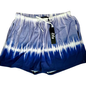 Lily By Firmiana Blue & Purple Tie Dye Drawstring Waist Slinky Shorts 2XL NWT